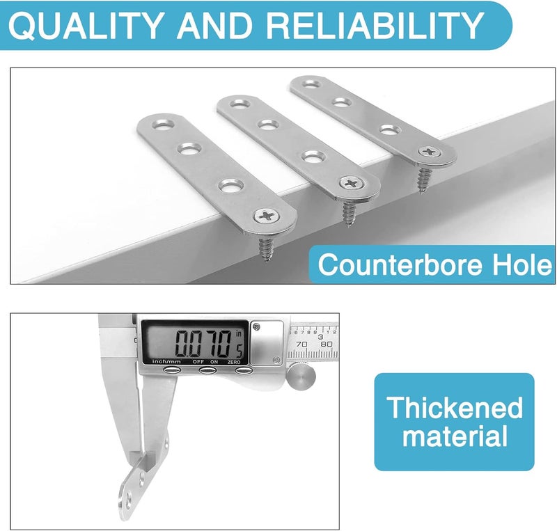 HOUYITOU 14PCS 2.99” x 0.63” Straight Flat Brace, Stainless Steel Sturdy Bracket, Metal Strap for Wood Furniture Chair with 56PCS Screws - Image 5